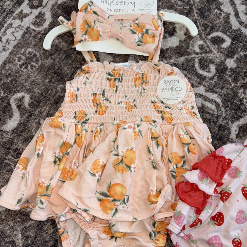 2 X Milkberry Baby Girl Size 6-9 Month Rompers Outfit Ruffles Sunglasses Bamboo - Picture 2 of 5